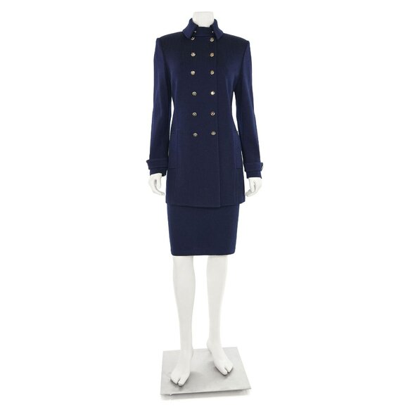 St. John Collection 2Pc Long Navy Double-Breasted Jacket & Skirt Suit sz 6/4 - Picture 2 of 13